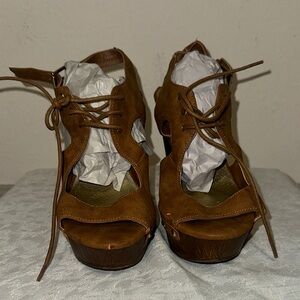 Brown Lace-Up Platform Sandals